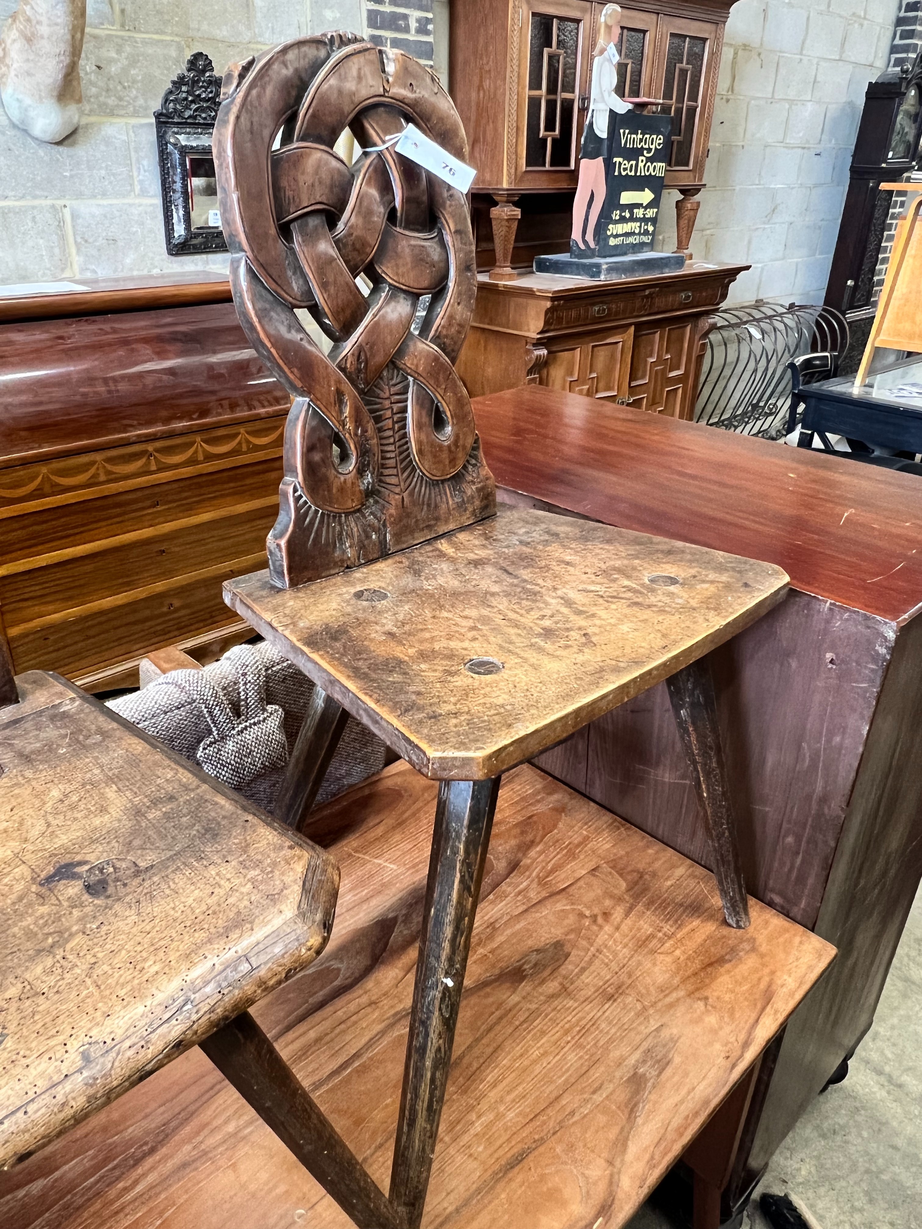 Two 19th century French walnut provincial chairs, larger 44 x 34cm height 86cm